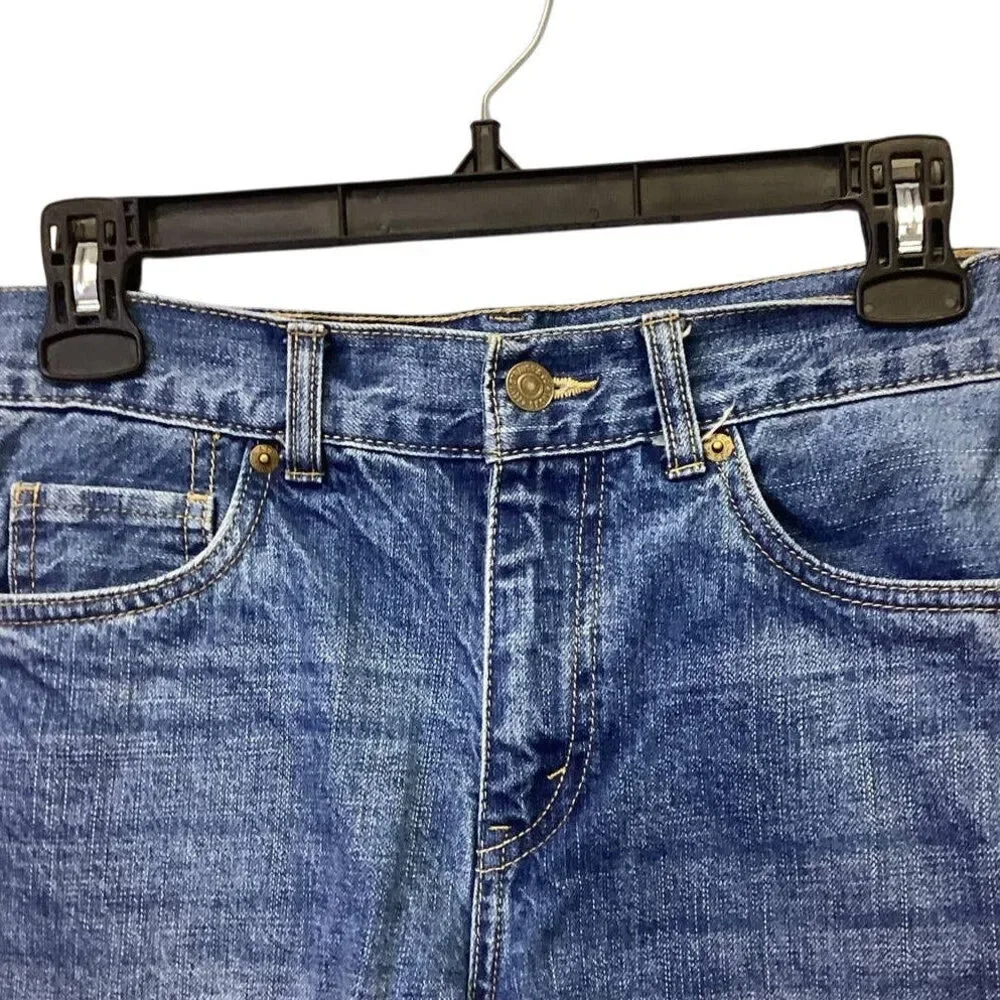 Levi's 505 Size 12 Regular Medium Wash Cotton Blend Long Denim Blue Jean Shorts